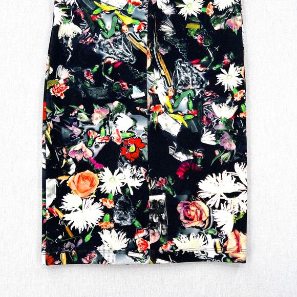 MCQ ALEXANDER MCQUEEN Floral Printed Pencil Skirt Womens XS Black Stretch Knit - Picture 7 of 14